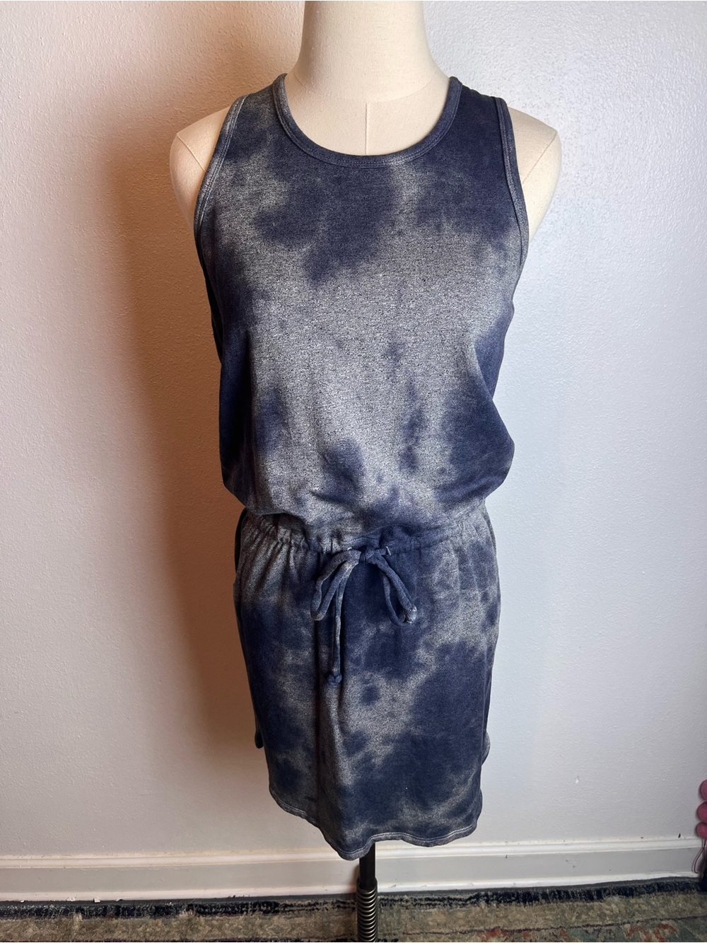 Sundry Blue and Gray tie-dye Dress with Drawstring Waist